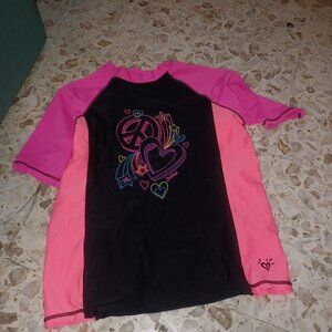 Justice Youth Girls Swim Shirt SZ 14 Pink Black